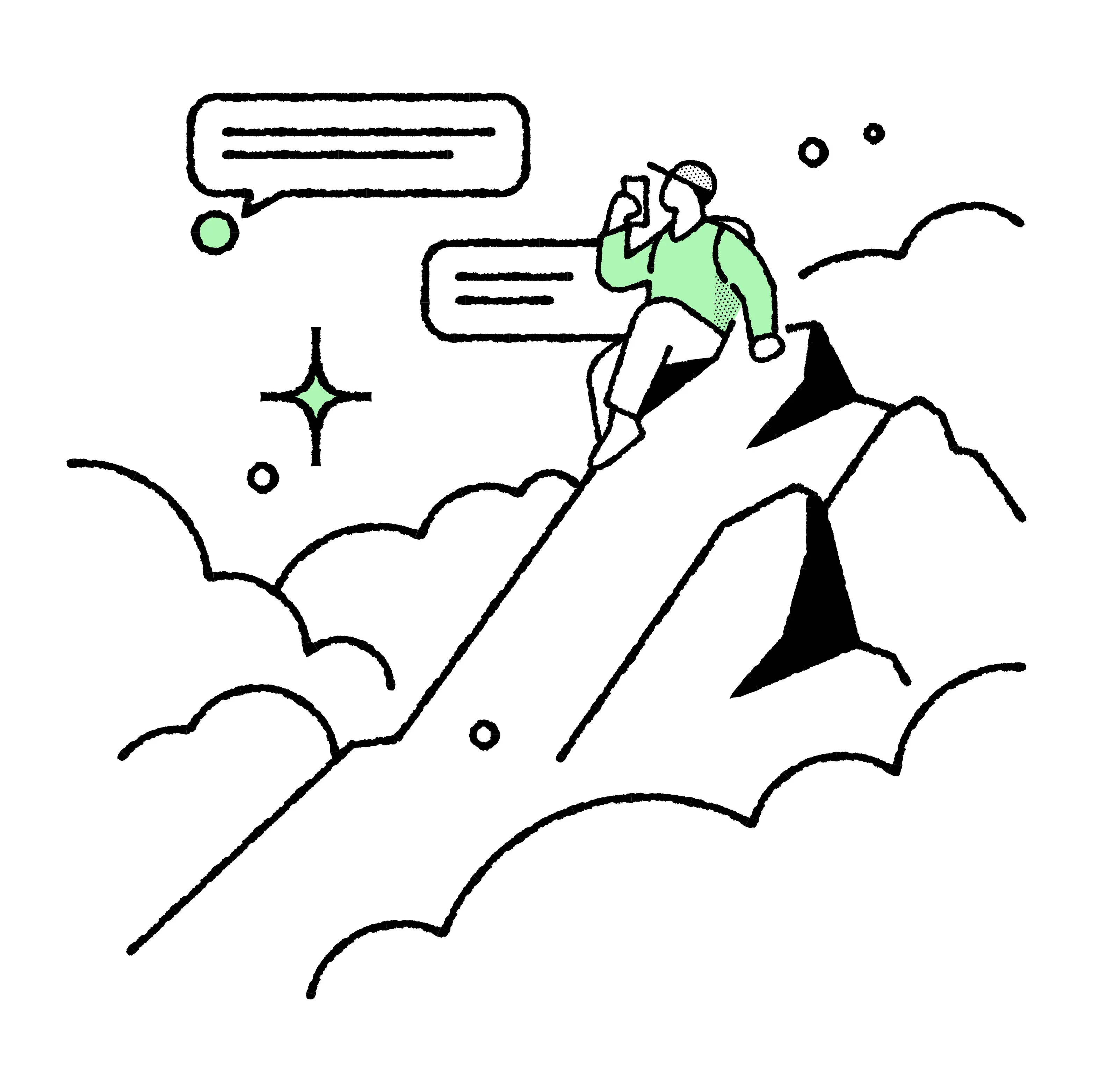 Illustration of a climber sending messages from a mountain top