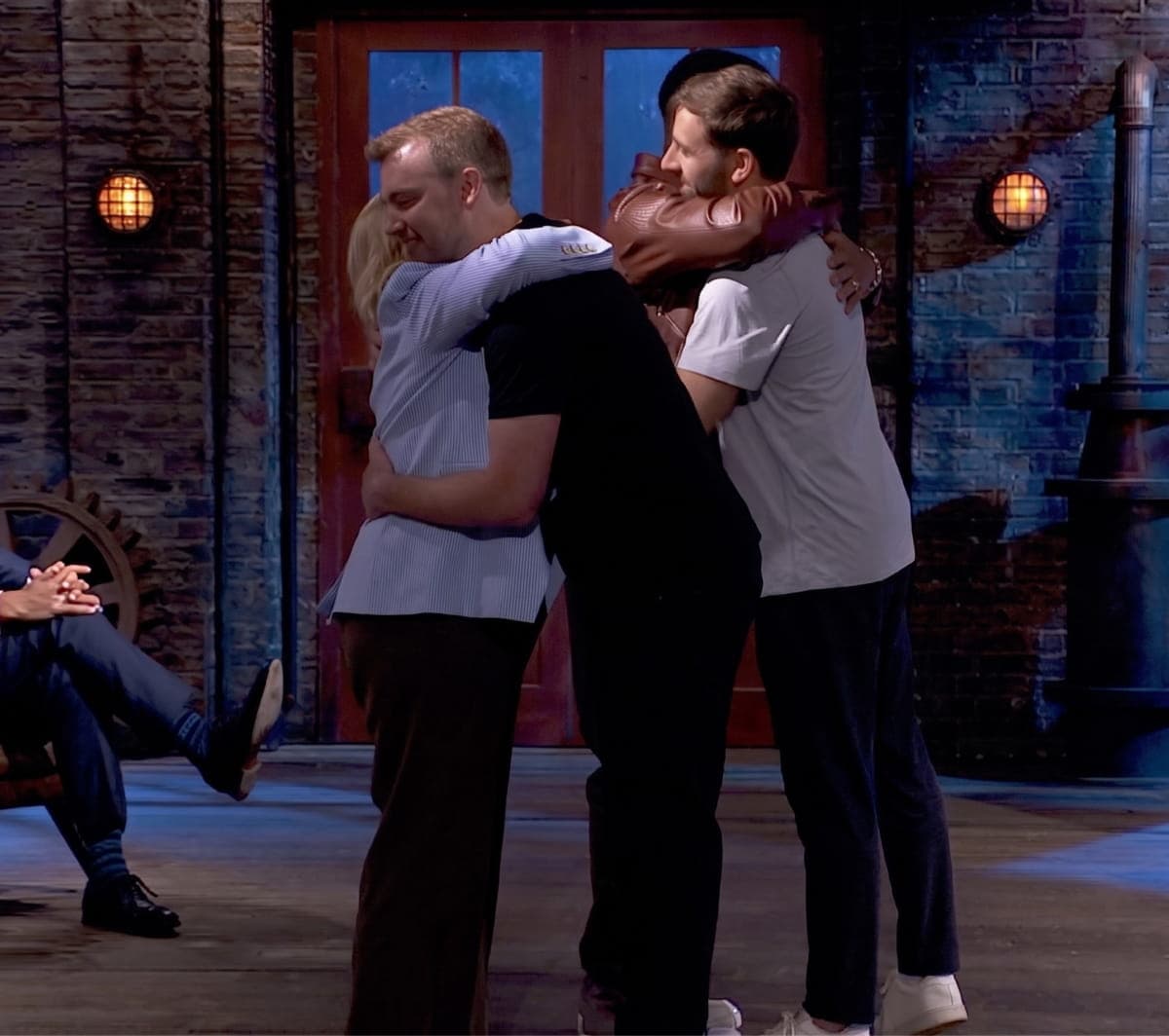 Josh and Andy celebrating their investment with the Dragons on BBC Dragons' Den
